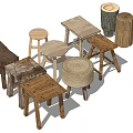 Rustic Wooden Stools Collection Featuring Diverse Shapes And Natural Designs 3d model