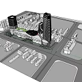 Modern High Rise Office Building With Green Landscaped Areas And Urban Design Features