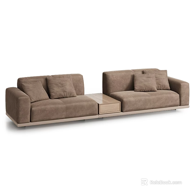 Modern Brown Fabric Two Seater Sofa With Plush Cushions And Side Table 3d model