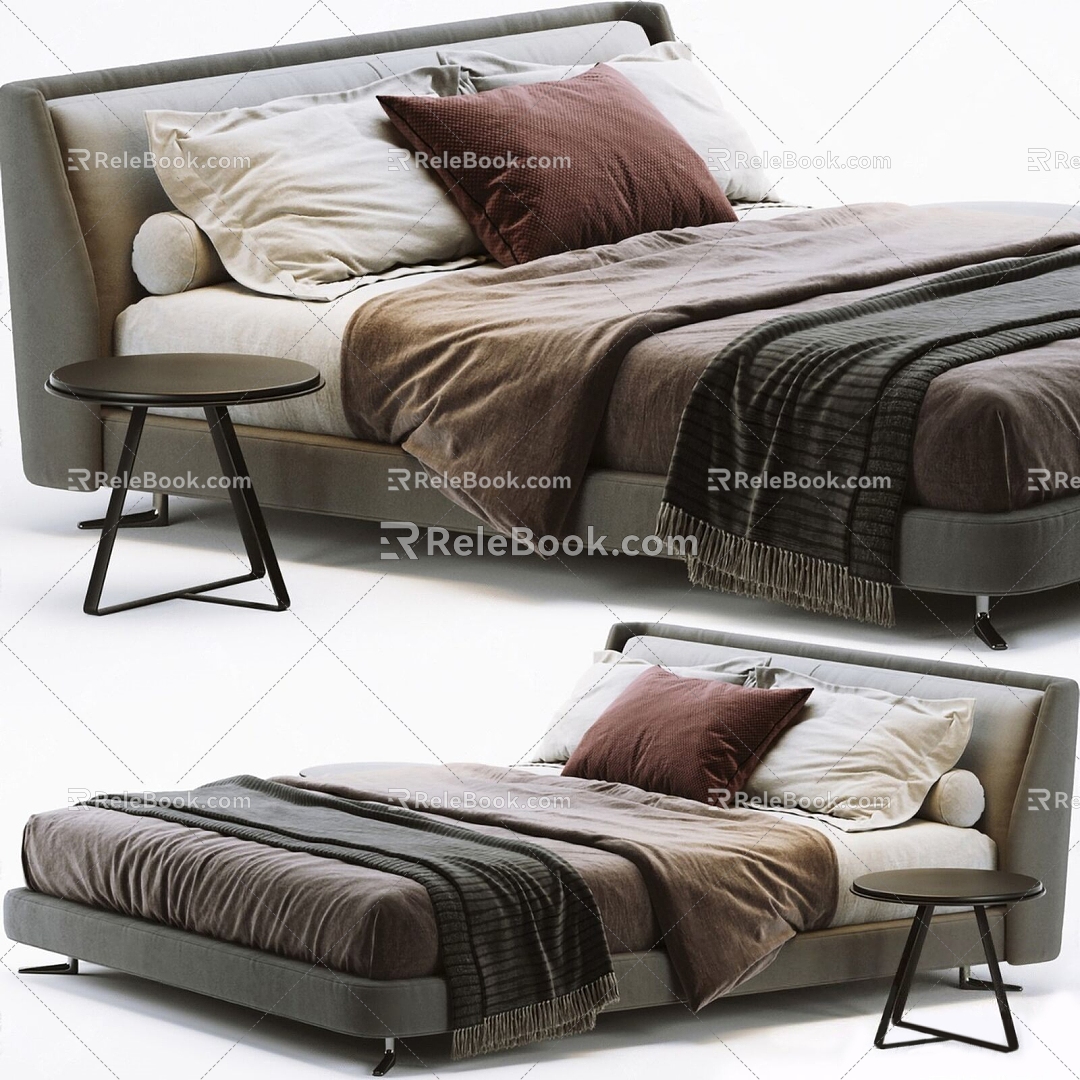 Bed Double Bed Bedroom Furniture 3d model