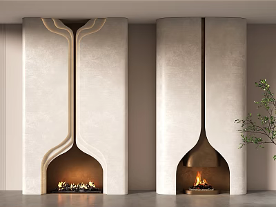 Modern Fireplaces In Interior With Unique Design And Burning Flames 3d model