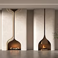 Modern Fireplaces In Interior With Unique Design And Burning Flames 3d model