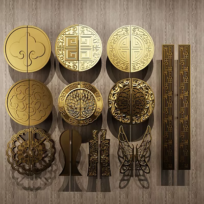 Golden Decorative Door Handles With Traditional Chinese Patterns And Ornate Designs 3d model