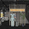 Modern Industrial Hotpot Restaurant Interior With Wooden Partition Neon Signs And Seating Area