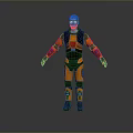 Game Movie Character In Orange Black Combat Suit With Mechanical Details And Standing Pose