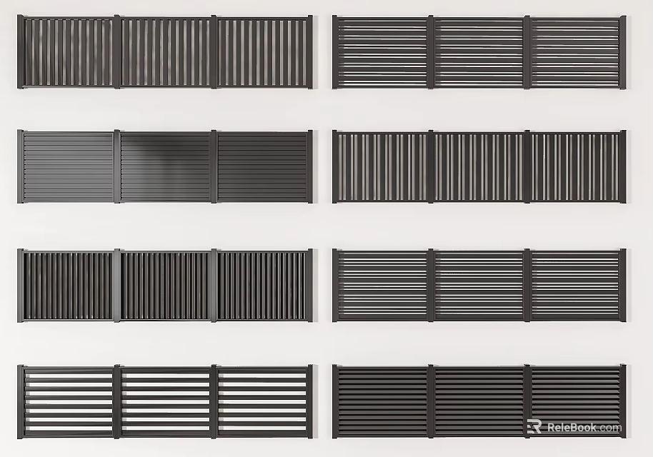 Different Modern Fence Designs With Horizontal Vertical Slats And Metal Panels 3d model 
