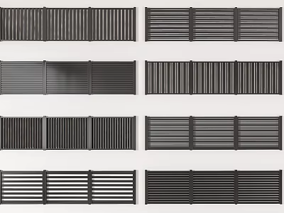 Different Modern Fence Designs With Horizontal Vertical Slats And Metal Panels 3d model