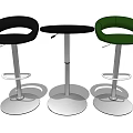 Three Modern Bar Stools With Black Green Round Seats Metal Frames And Circular Bases