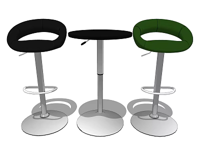 Three Modern Bar Stools With Black Green Round Seats Metal Frames And Circular Bases 3d model