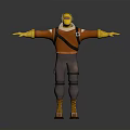3D Character Model With Yellow Helmet Brown Jacket Gray Pants And Outstretched Arms