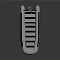 White And Black Inflatable Watercraft With Engine And Striped Deck Design