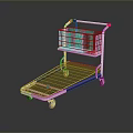 Sturdy Metal Shopping Cart With Upper Wire Basket Lower Shelf Red Handles Smooth Rolling Wheels