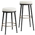 Modern Bar Stools With Black Metal Legs White Plush Seat And Gold Ring Accent
