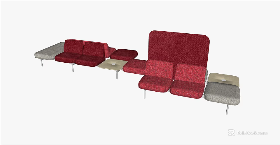 Red And Gray Upholstered Public Chairs With Modular Design For Public Areas 3d model 