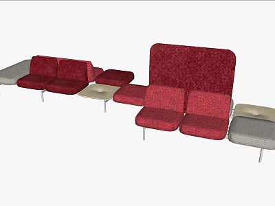 Red And Gray Upholstered Public Chairs With Modular Design For Public Areas 3d model