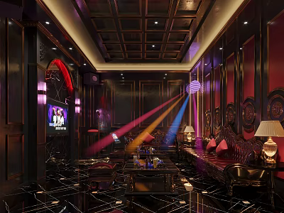 Luxury KTV Lounge Interior With Modern Lighting Comfortable Sofa And TV Screen 3d model