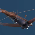Antique Traditional Crossbow With Wooden Structure Blue Decoration And Metal Parts