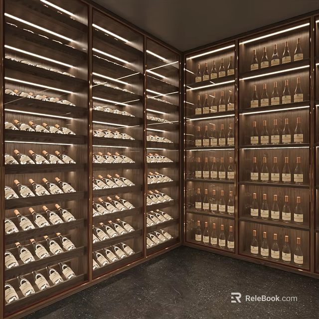 Elegant Modern Wine Cabinet With Glass Doors And Multiple Shelves For Bottles 3d model 