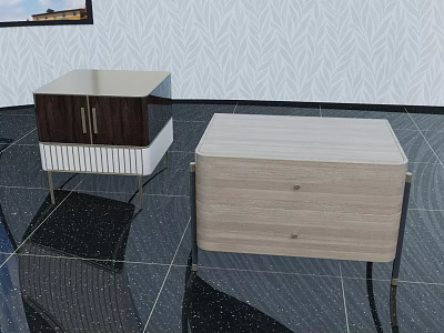 Contemporary Console Table And Side Cabinet Two Tone Light Wood Dark Brown With Metal Legs 3d model