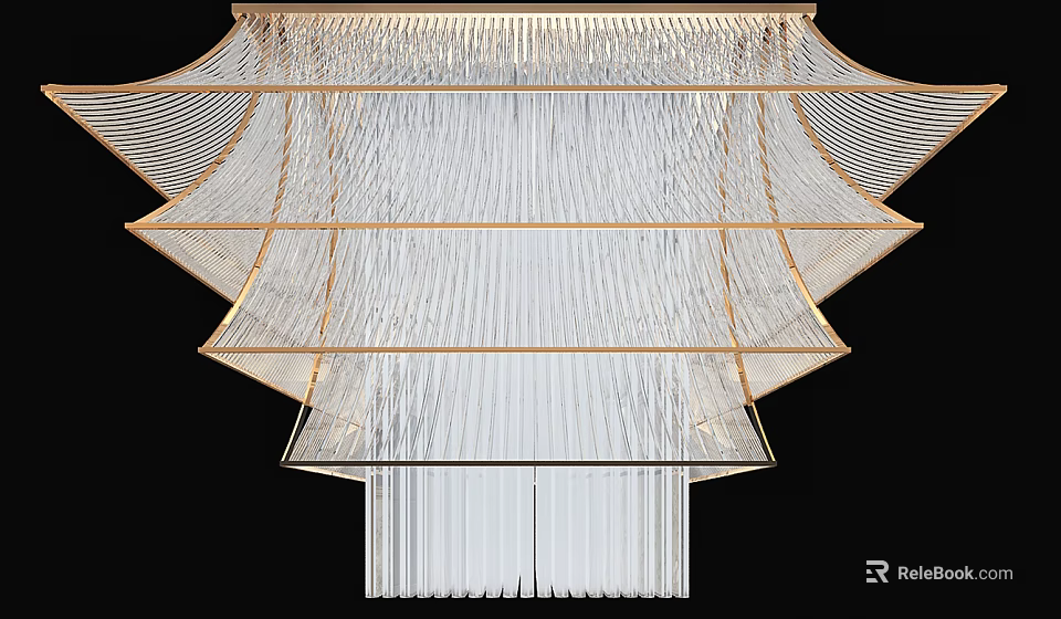 Elegant Crystal Chandelier With Multi layered Gold Frame And Transparent Crystal Pendants 3d model 