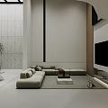 Modern Basement Space With Stairs And Greenery 3d model