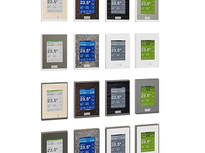 Thermostat Switch Panels In Various Modern Designs With Different Colors And Temperature Displays 3d model
