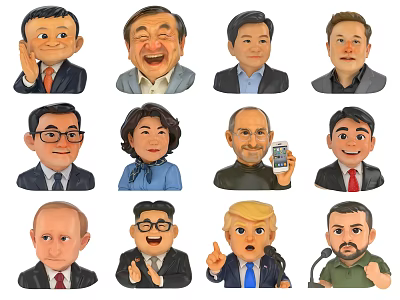 Multiple People Cartoon Figurine Heads With Various Character Busts And Expressions 3d model