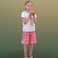 Cute Little Girl Wearing White Pineapple T Shirt And Red Floral Skirt Holding Apple