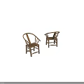Two Rattan Leisure Chairs With Wooden Frame And Simple Minimalist Design