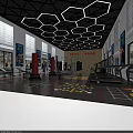 Modern Fitness Gym Interior Design With Hexagonal Ceiling Lights Treadmills Tyres And Punching Bags
