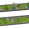 Lush Long Rectangular Flower Plant Arrangement With Green Moss Pebbles And Round Glowing Lights