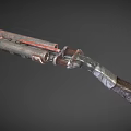 Rusty Double Barrel Shotgun With Metal Barrels Red Parts Wooden Stock And Worn Details