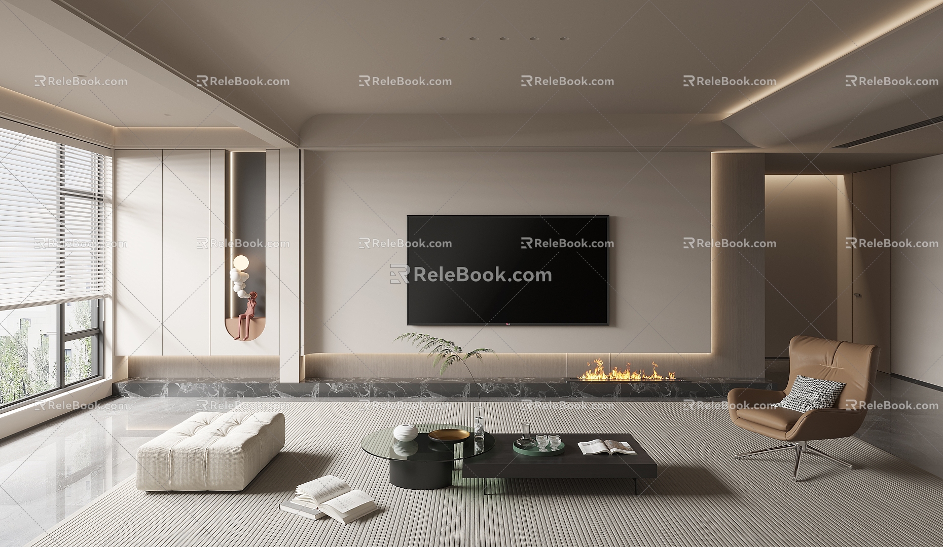 Modern living room TV background 3d model