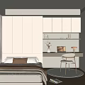Modern Tatami Bedroom Interior With Desk Chair Storage Cabinets And Wall Art Lighting