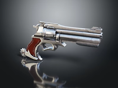 Classic Silver Metal Revolver Featuring Wooden Grip And Shiny Detailed Design 3d model