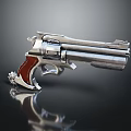 Classic Silver Metal Revolver Featuring Wooden Grip And Shiny Detailed Design