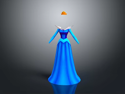 Elegant Blue Long Dress With White Collar And Orange Decorative Hat 3d model