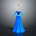 Elegant Blue Long Dress With White Collar And Orange Decorative Hat