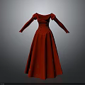 Elegant Red Long Dress With Long Sleeves Round Neckline And Waist Embellishments