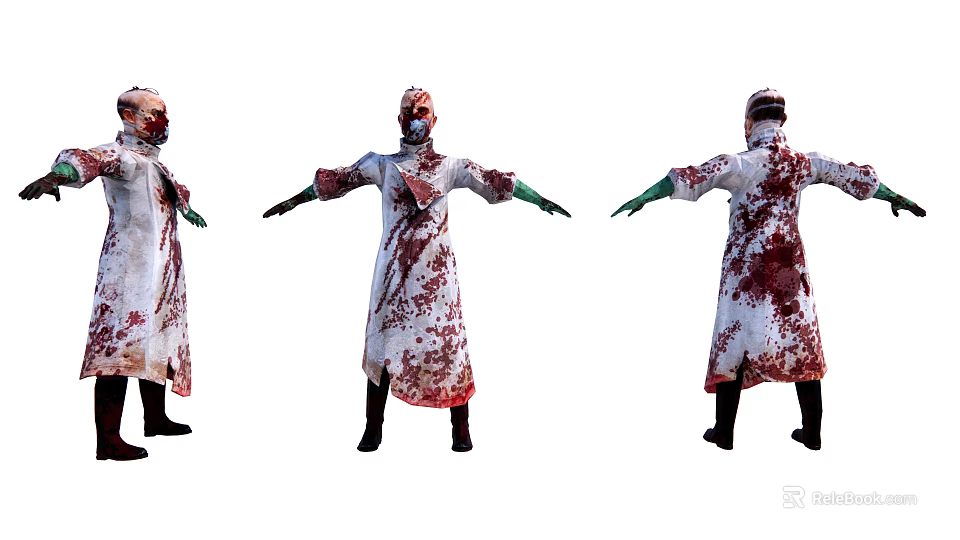 Game Movie Character in Bloodstained White Robe with Mask and Extended Arms 3d model 