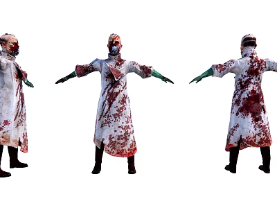 Game Movie Character in Bloodstained White Robe with Mask and Extended Arms 3d model