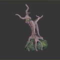 Natural Wooden Tree Root Sculpture With Stone Base And Mossy Details