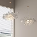 White Pleated Petal Shaped Chandeliers Hanging In Modern Interior With Window Blinds