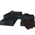 Gray Fabric Sectional Sofa Set With Modular Design Multiple Cushions And Throw Blanket 3d model