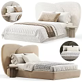 Modern Double Bed Interior with Upholstered Headboard Layered Pillows Textured Bedspread and Minimalist Bedside Table