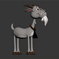 Cartoon White Goat Character With Brown Horns Collar Bell And White Beard Standing