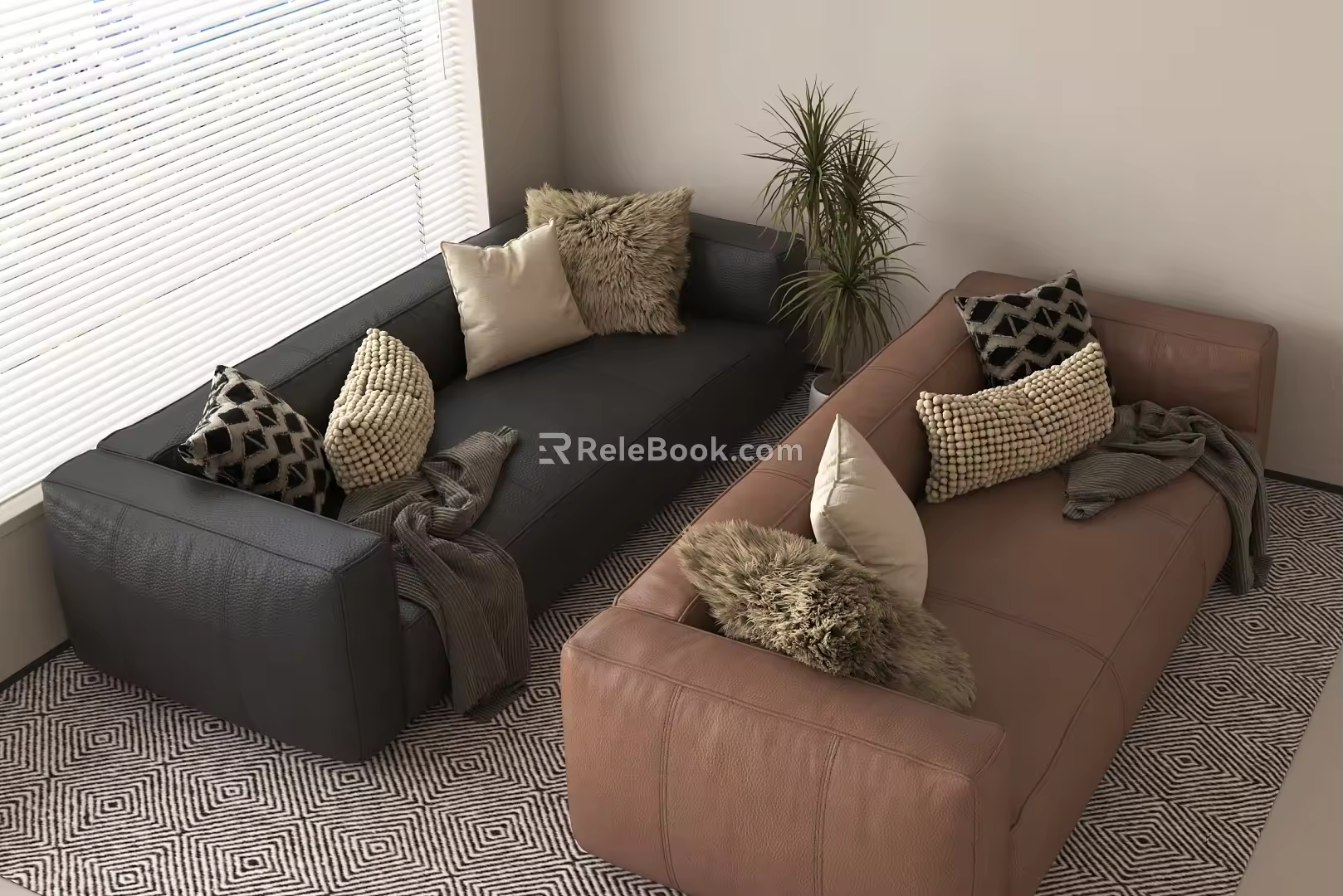 Casual sofa multi-person sofa 3d model