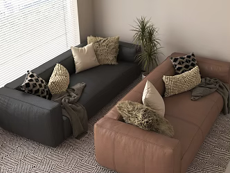 Casual sofa multi-person sofa 3d model
