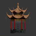 Traditional Chinese Pavilion With Multi Tiered Eaves Golden Decorations And Red Pillars