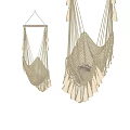 Macramé Hammock Chair Handwoven Beige with Tassel Details for Indoor Decor